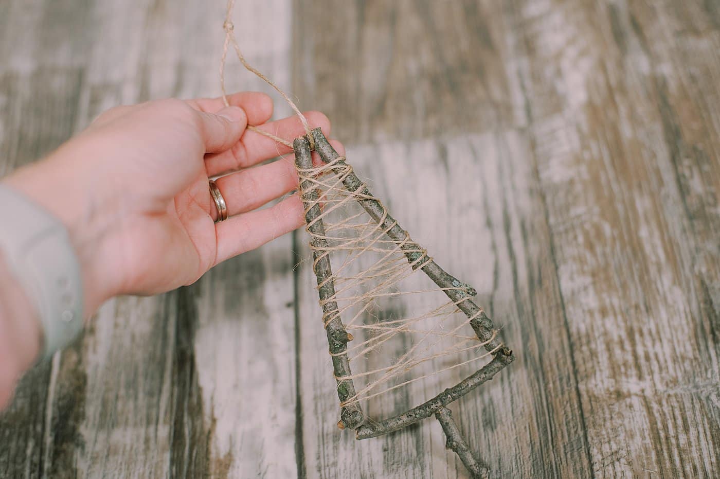 How to Make a Twine-Wrapped Stick Tree Ornament.