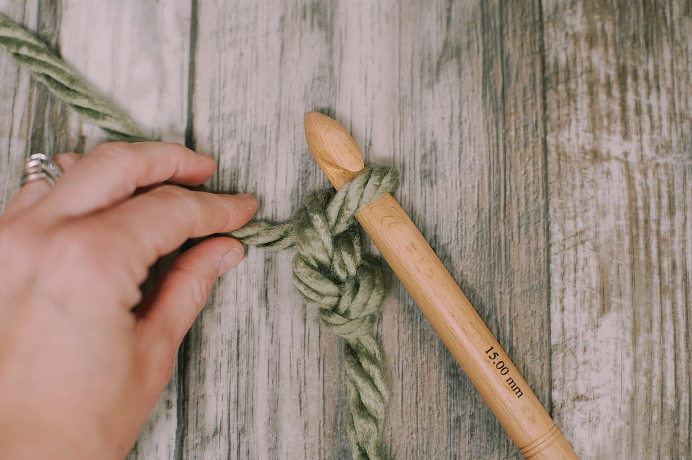 Chain stitch using chunky yarn.