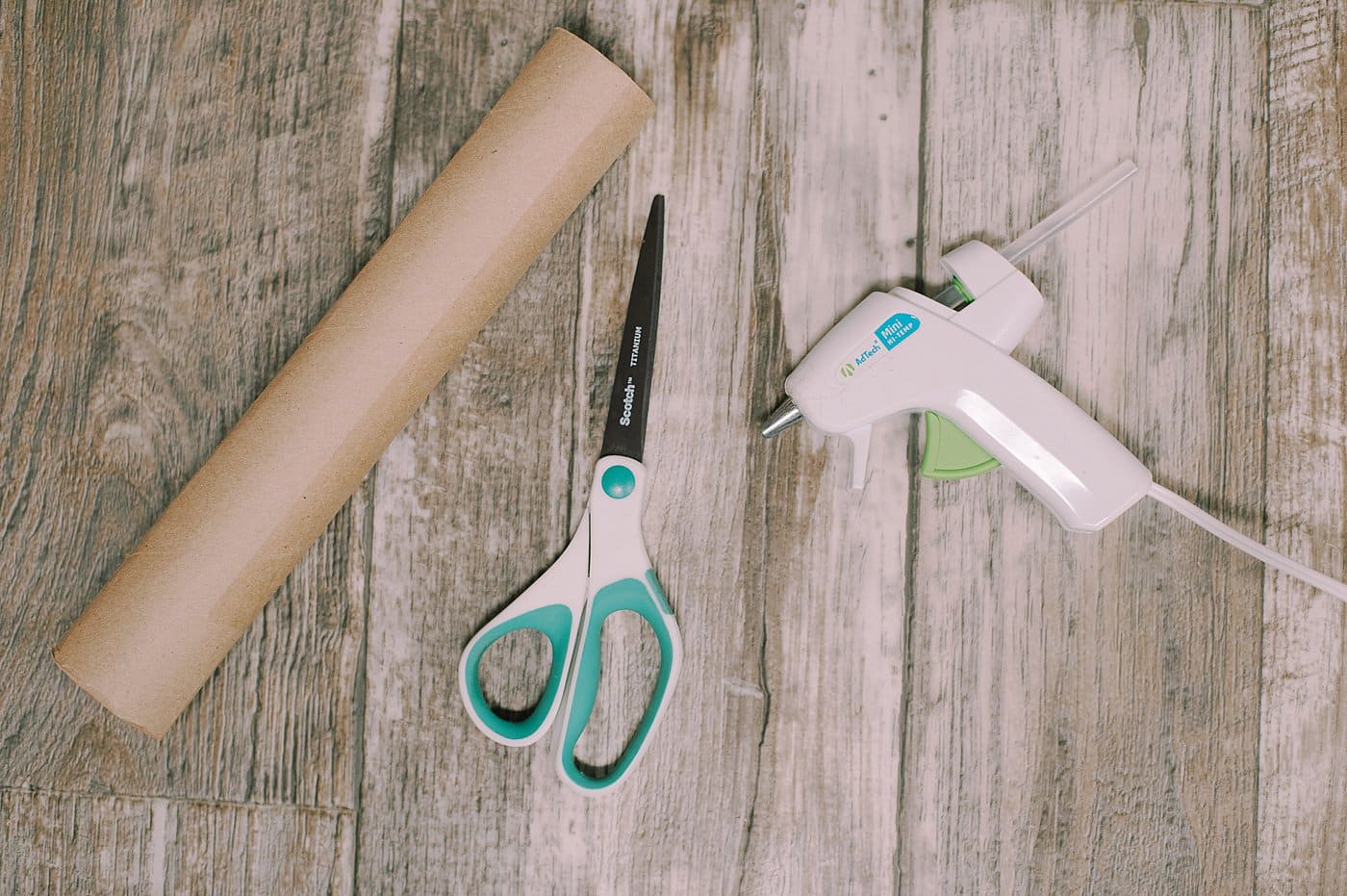 Supplies to make toilet paper roll flowers.