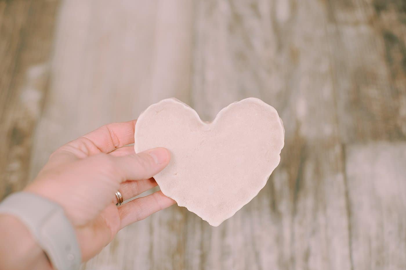 Salt dough heart shaped jewelry dish.