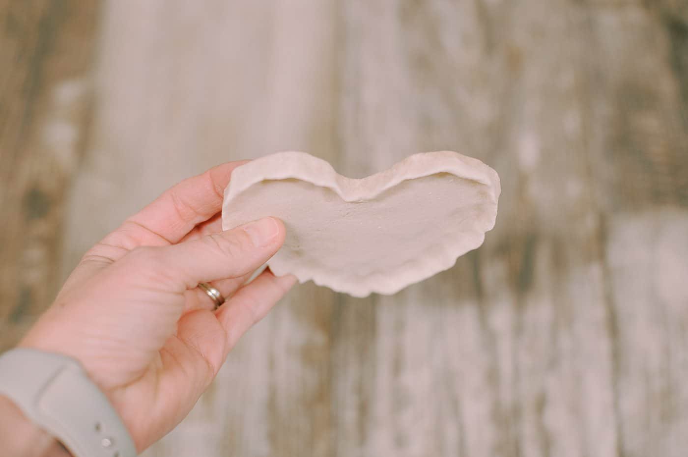 Salt dough heart shaped jewelry dish.