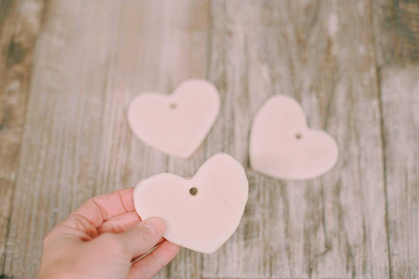 Heart shaped salt dough valentines day ornaments.