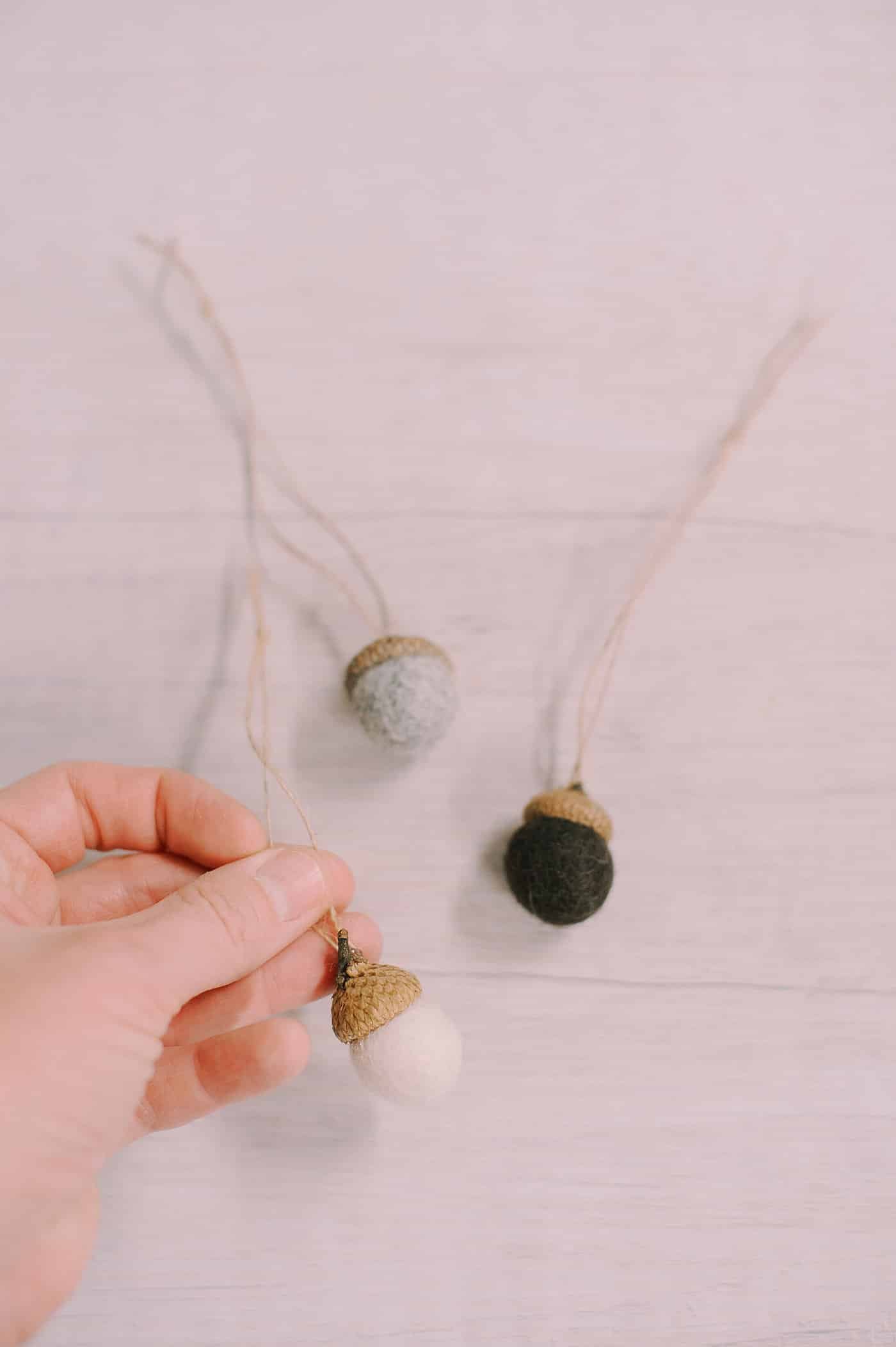 How to make felt ball acorn ornaments.