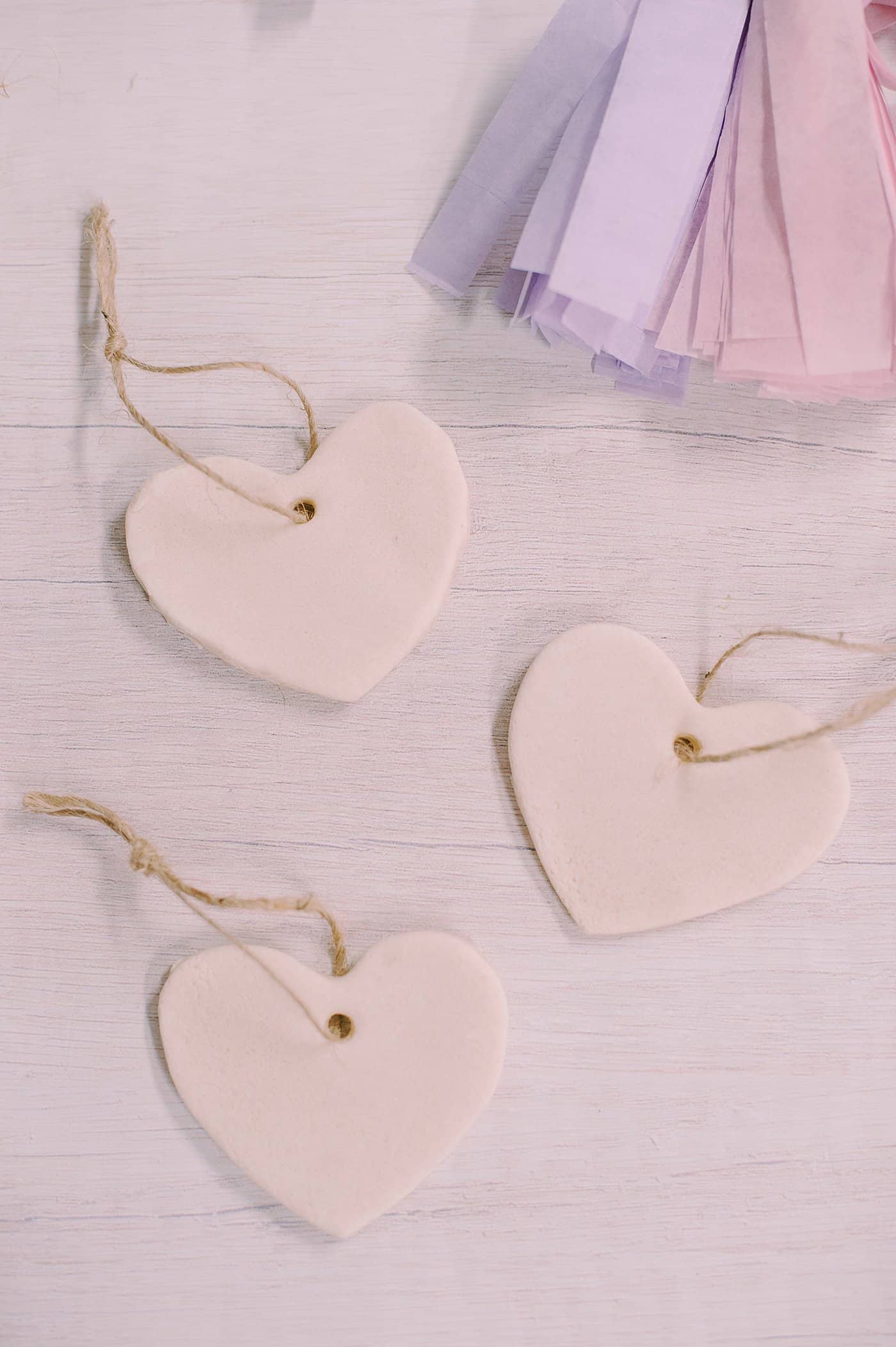 DIY salt dough heart shaped ornaments.
