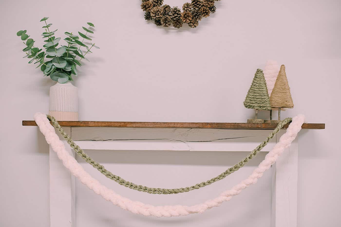 Crochet chain stitch garlands using chunky yarn.