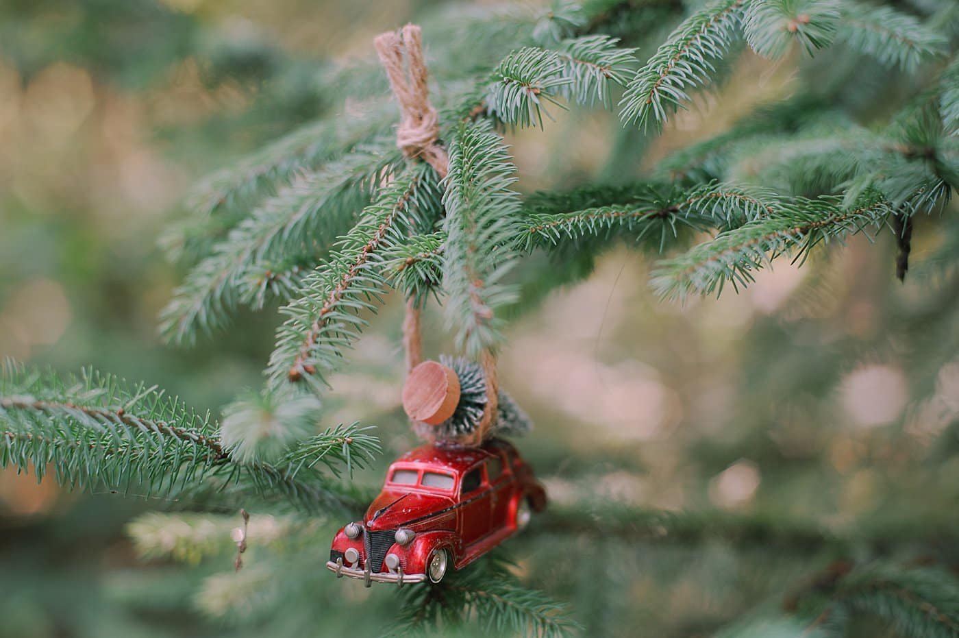 DIY Ornament with Old Matchbox Car and Bottle Brush Tree