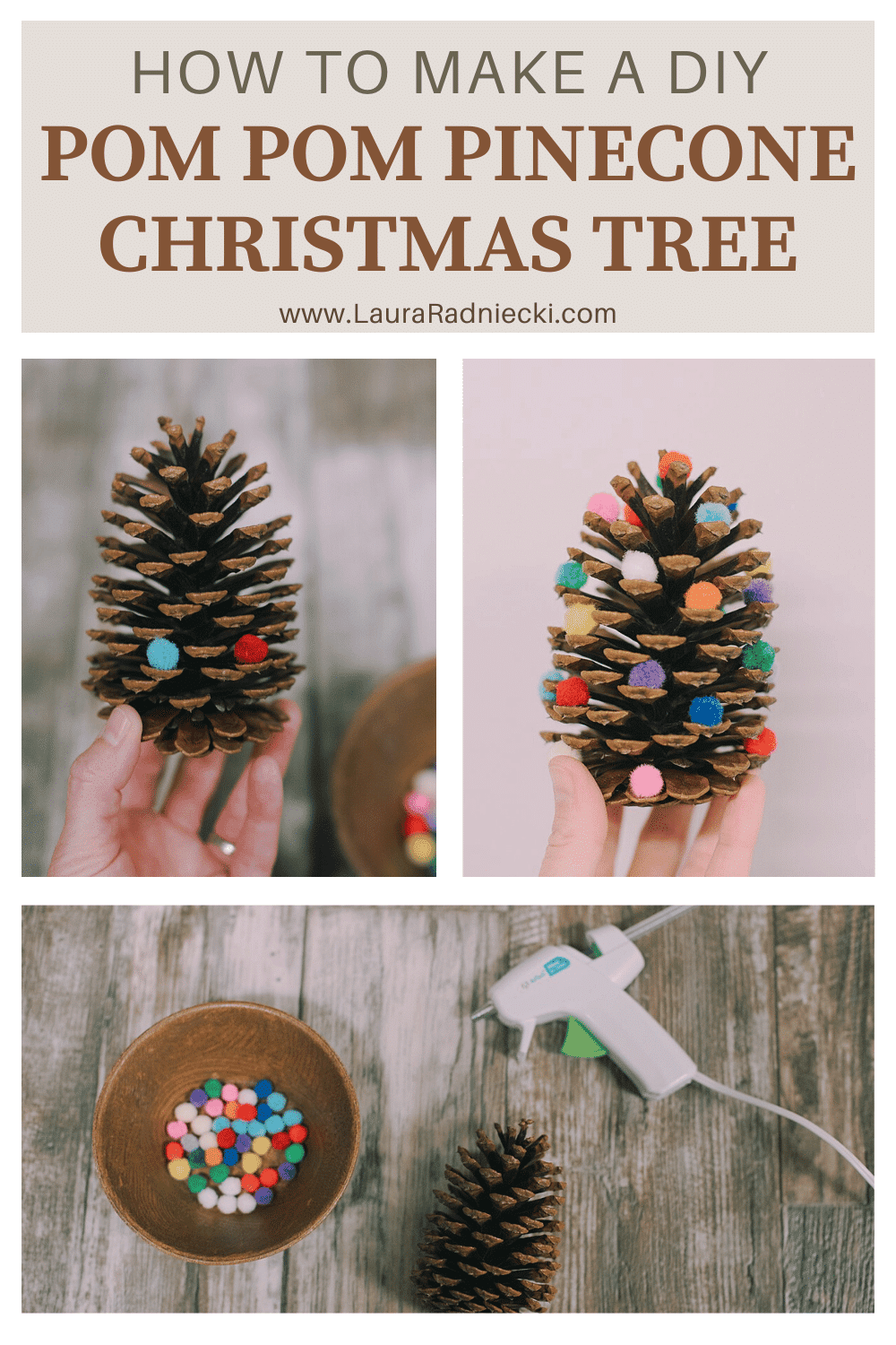 DIY Pom Pom Pinecone Christmas Trees