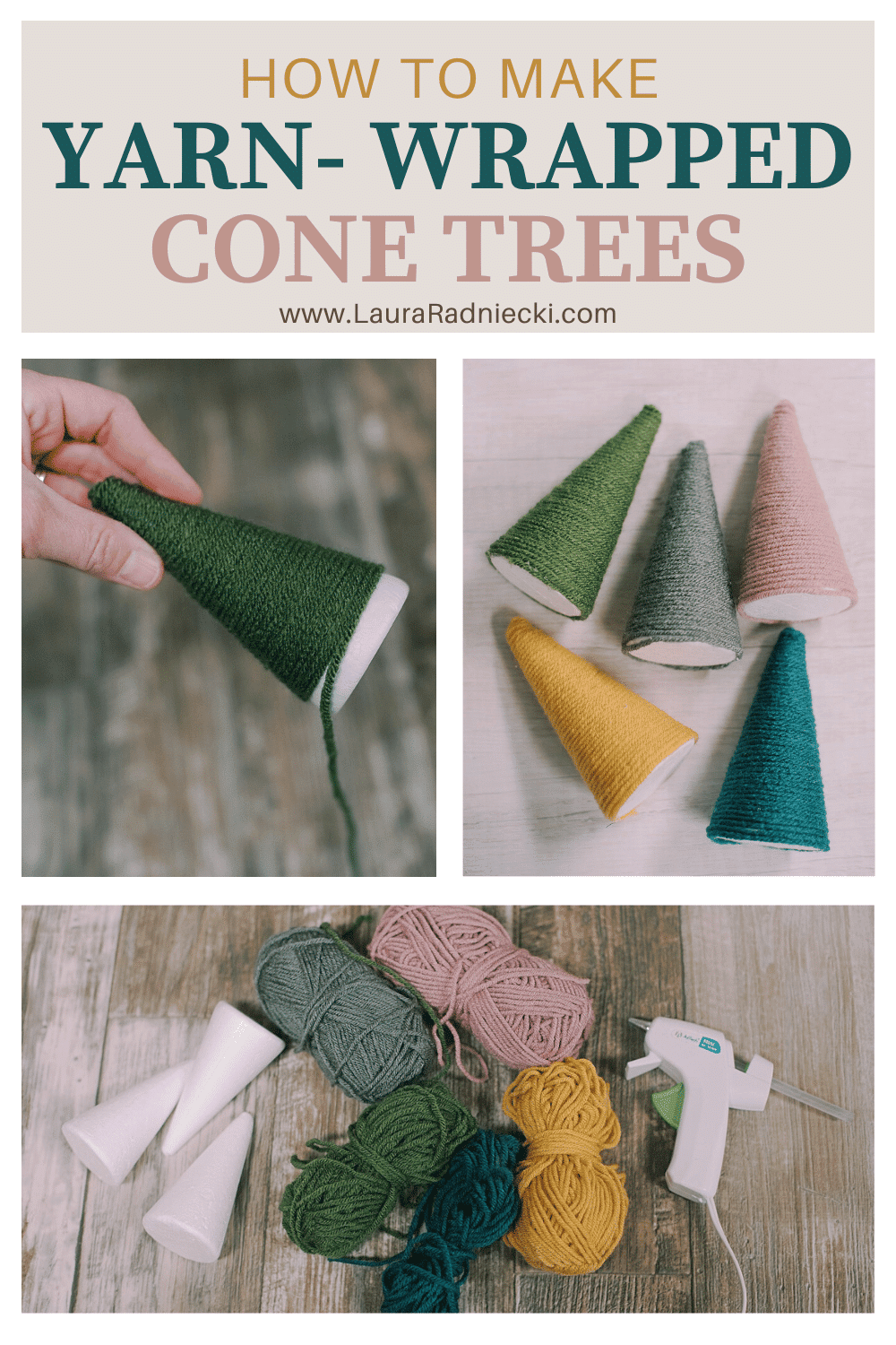 How to Make Yarn-Wrapped Syrofoam Cone Trees for Christmas