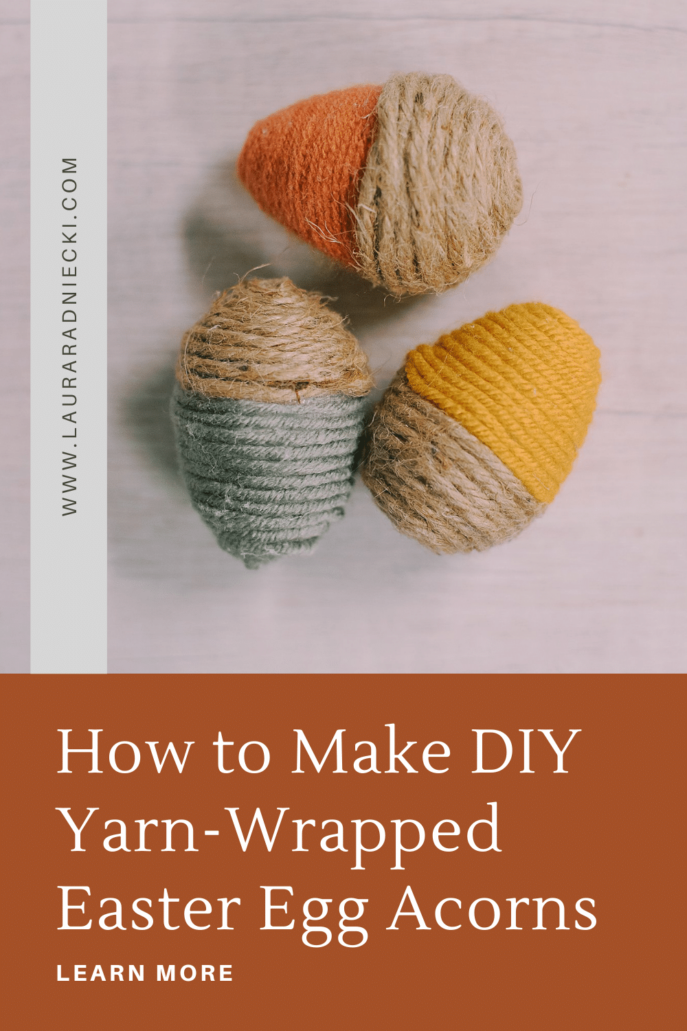 How to make DIY yarn-wrapped acorns made from plastic easter eggs