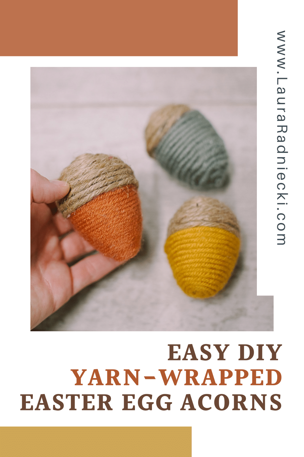 DIY Fall Acorns using Yarn-Wrapped Plastic Easter Eggs