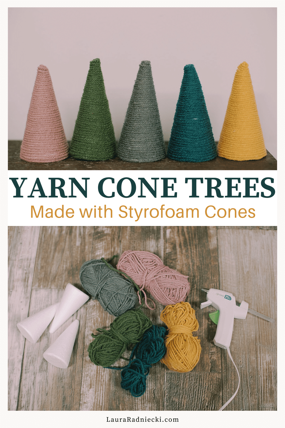 How to Make Yarn-Wrapped Syrofoam Cone Trees for Christmas