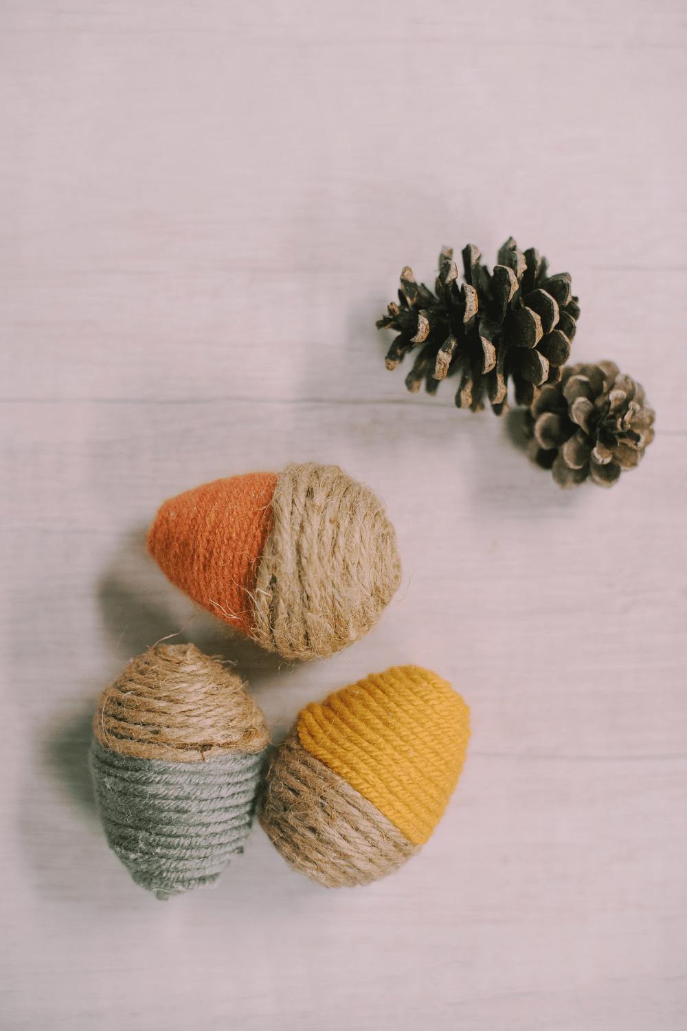 DIY Fall Acorns using Yarn-Wrapped Plastic Easter Eggs