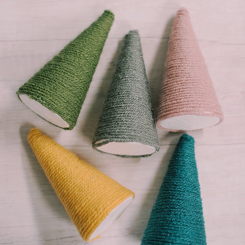 How to Make Yarn-Wrapped Syrofoam Cone Trees for Christmas