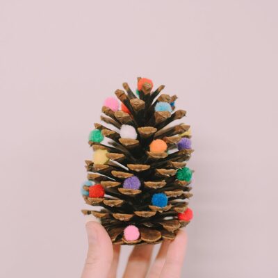 DIY Pom Pom Pinecone Christmas Trees