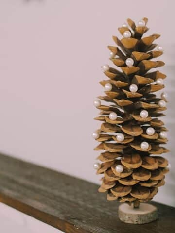 Learn how to make a DIY giant pearl pinecone Christmas Tree in this step-by-step craft tutorial showing each step with photos.