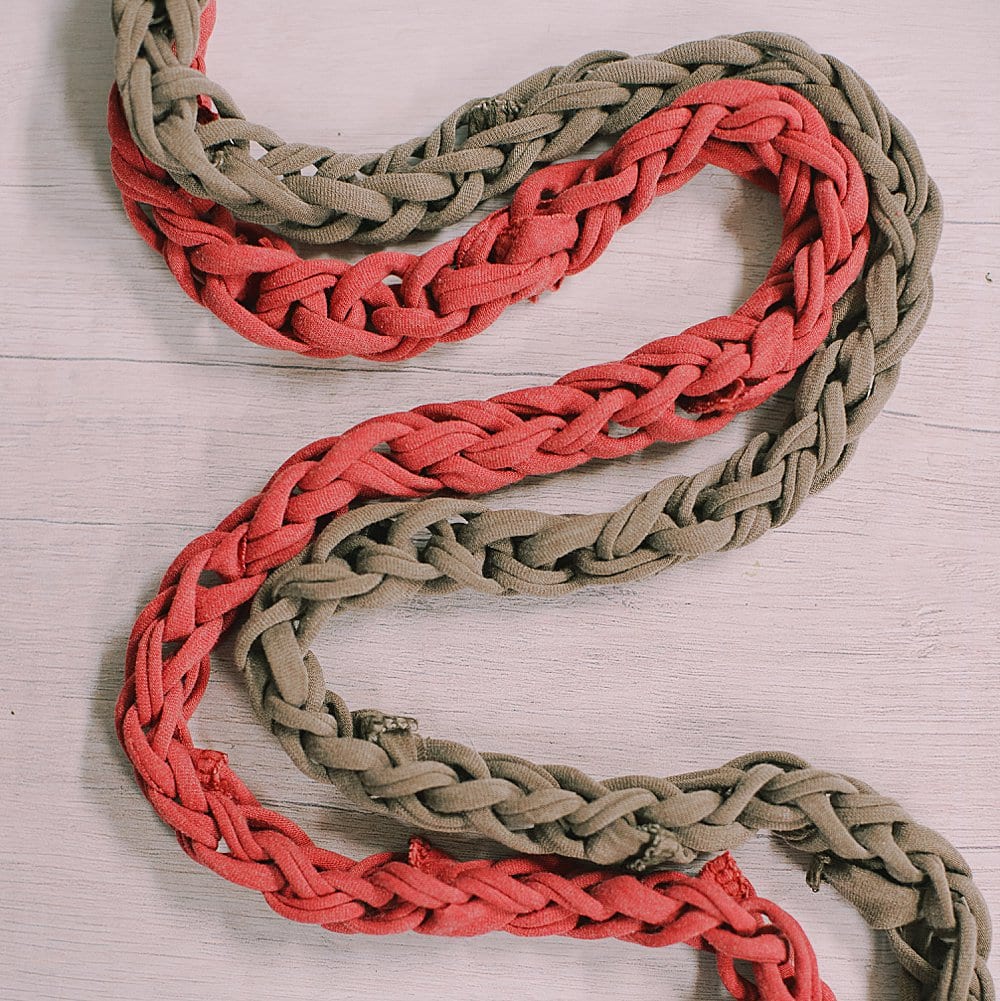 How to Make a Finger Knit Garland using T-Shirt Yarn.