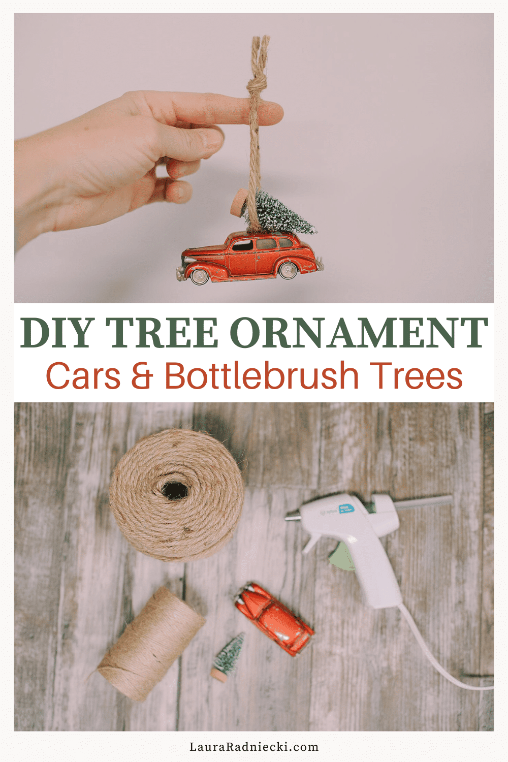 How to Make a DIY Ornament with Old Matchbox Car and Bottle Brush Tree